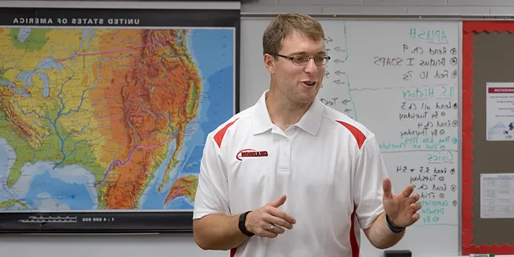 A student teacher teaching history at Chadron High School